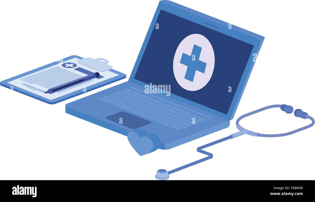 laptop and laboratory instruments isolated icon Stock Vector