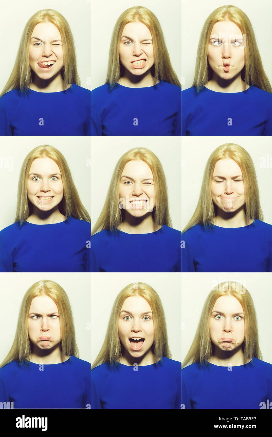 Collage girl different emotions hi-res stock photography and images - Alamy