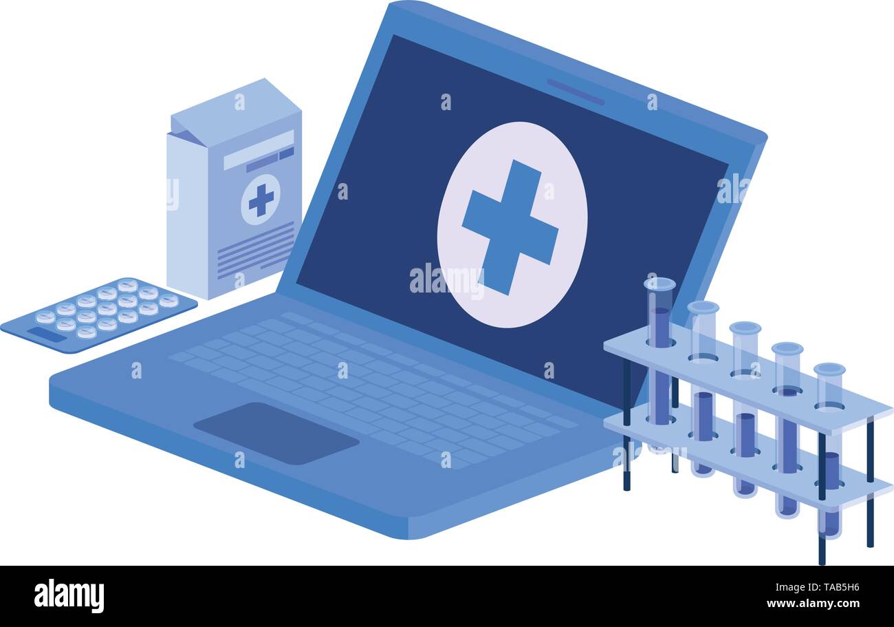 laptop and laboratory instruments isolated icon Stock Vector Image ...