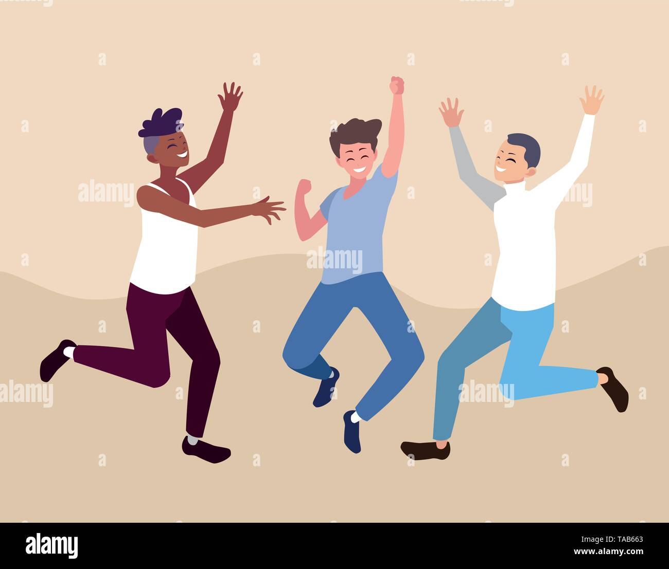 group of young men happy jumping celebrating vector illustration design ...
