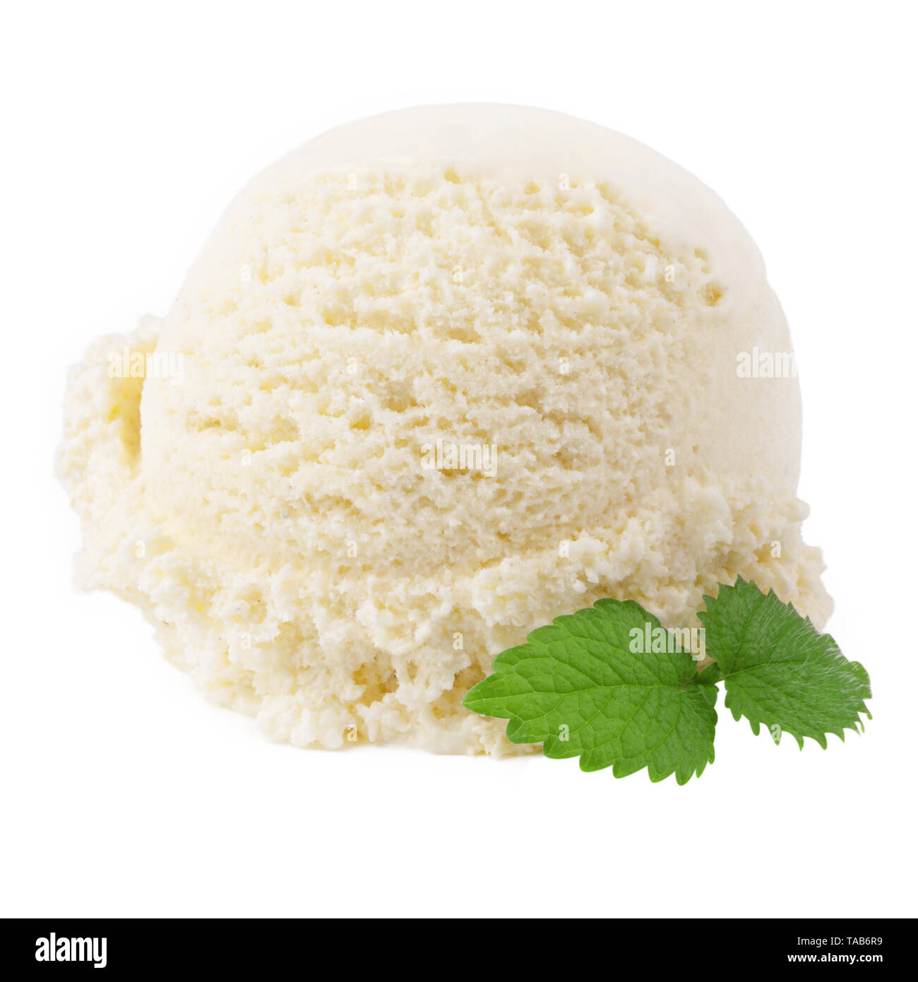 vanilla ice cream with mint leaf on white background Stock Photo Alamy