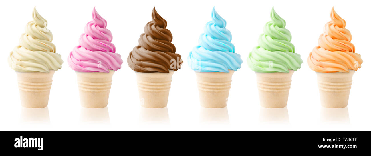 different sorts of ice cream on white background Stock Photo