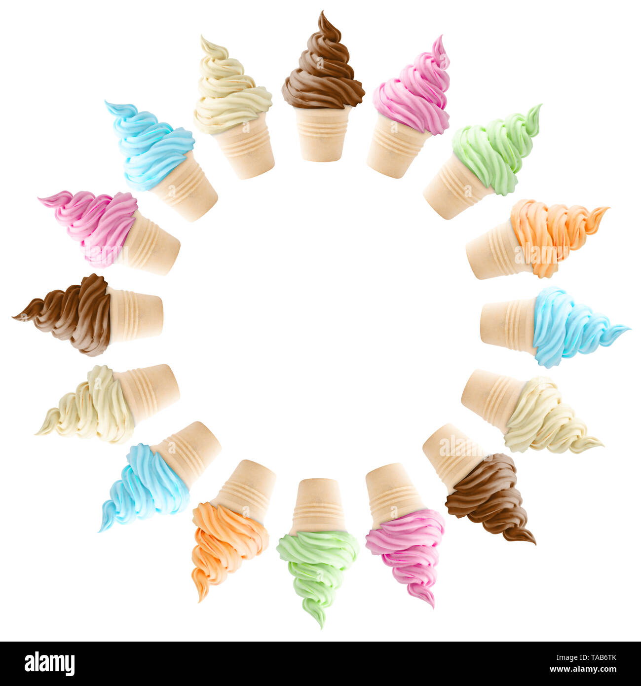 mixed ice creams in cones on white background Stock Photo