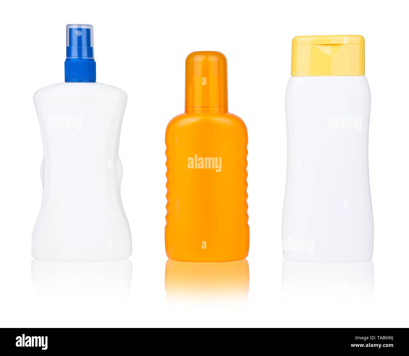 isolated sun lotion bottles Stock Photo