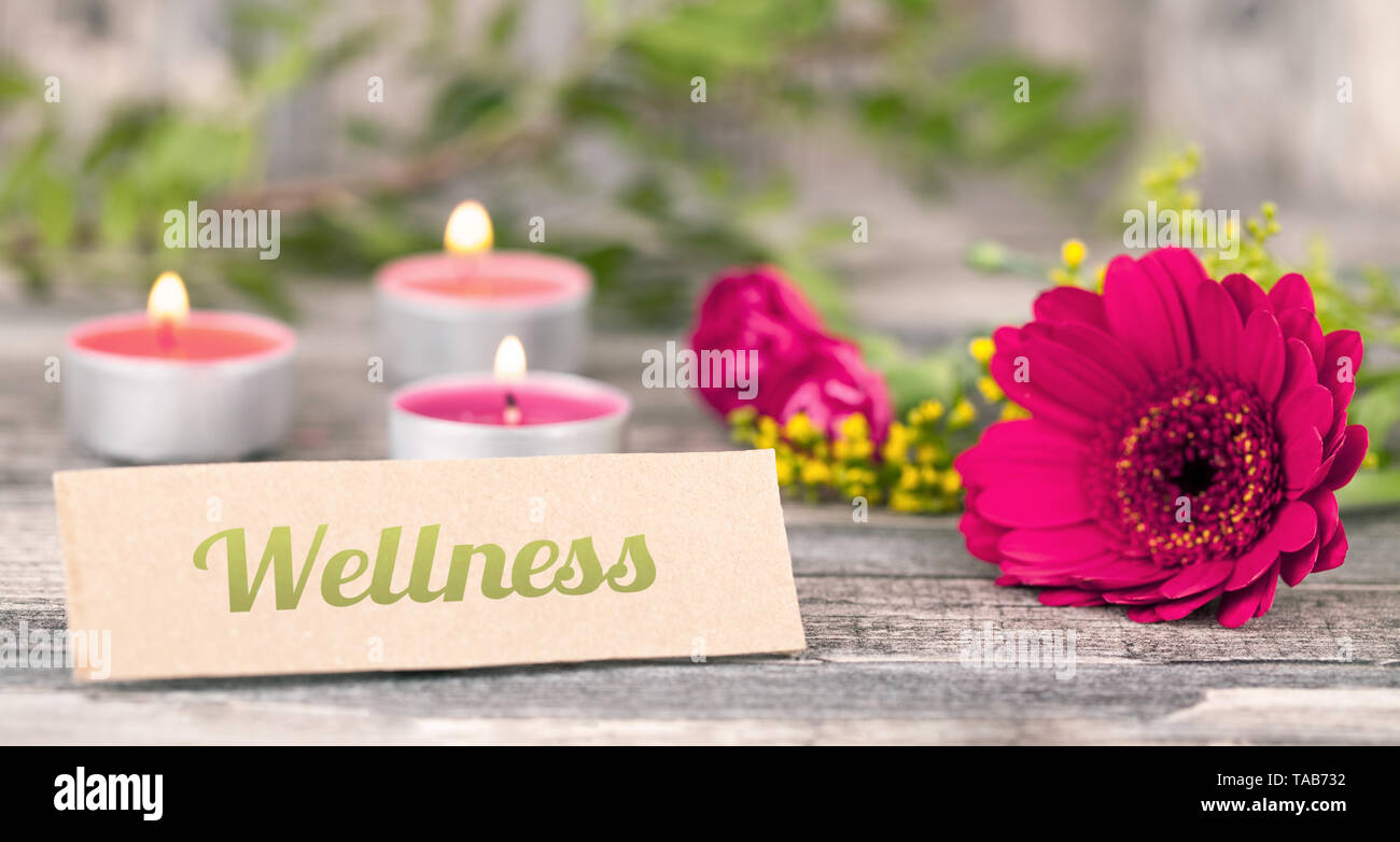Wellness flowers with candels background Stock Photo