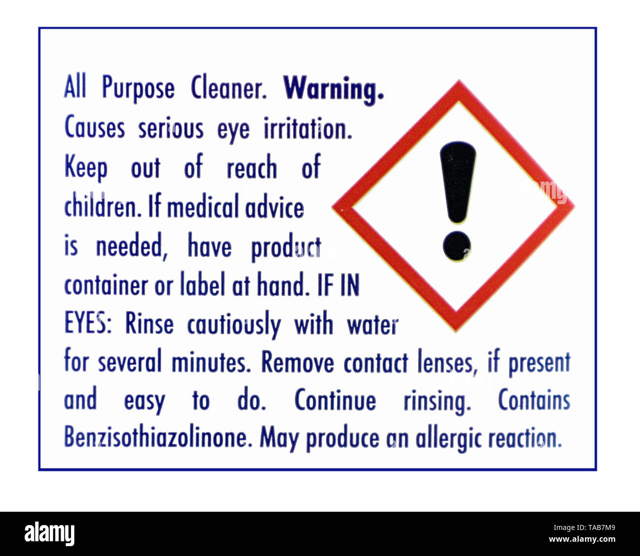 Household Detergent Warning Label isolated on a white background Stock Photo