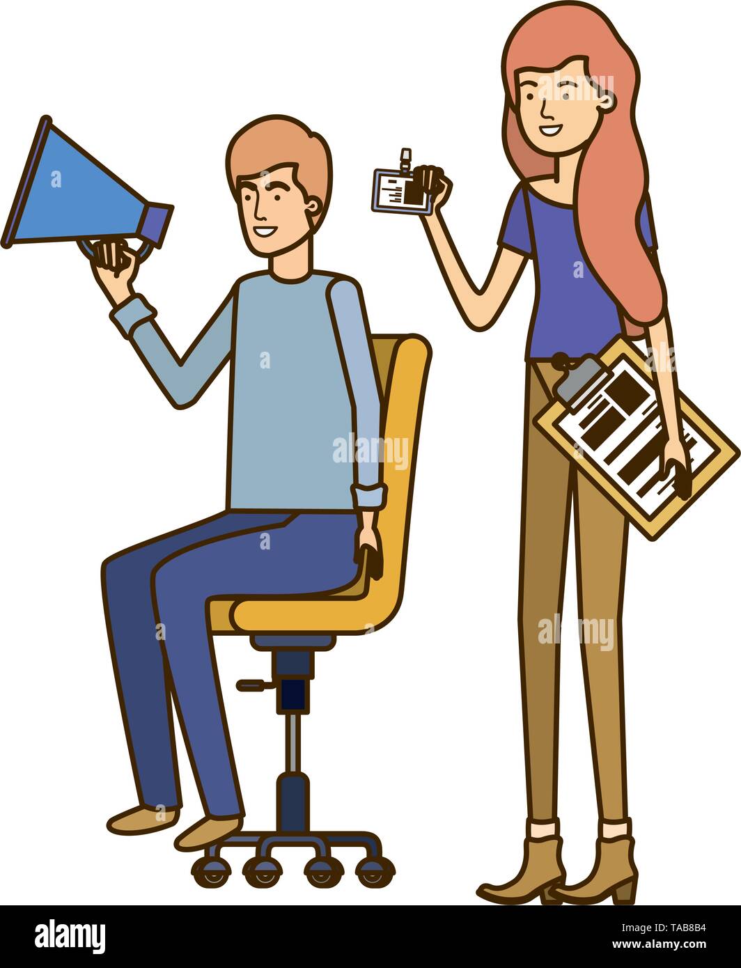 couple with sitting in office chair avatar character Stock Vector Image ...