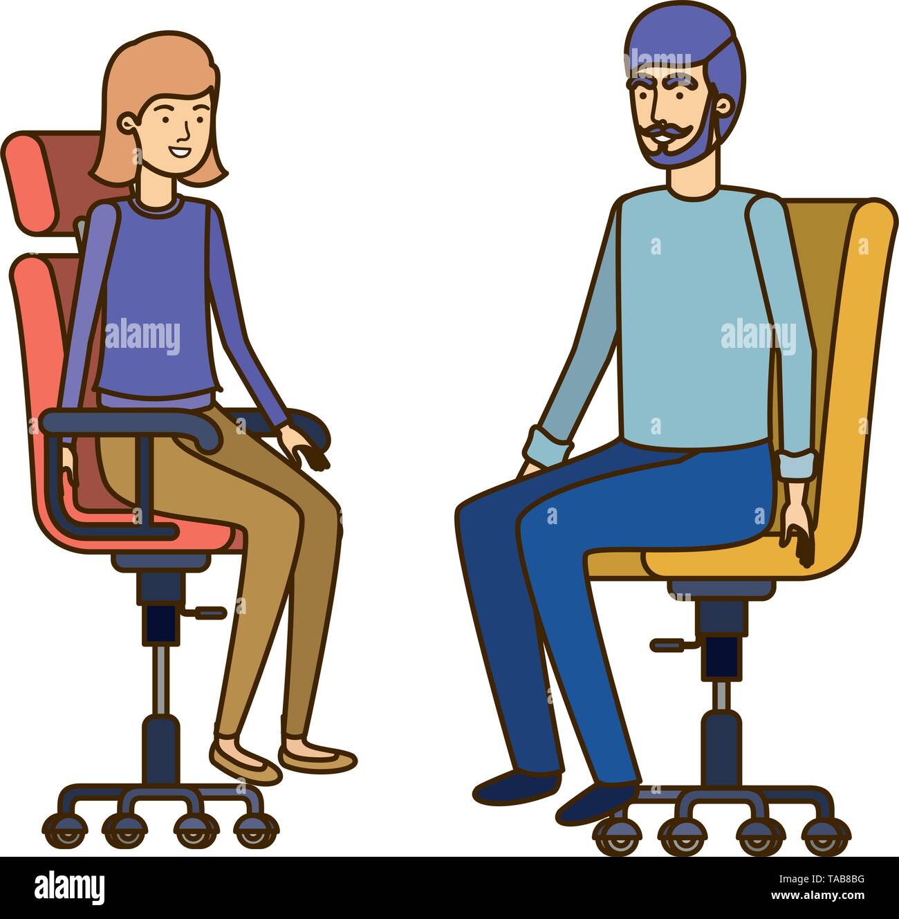 couple with sitting in office chair avatar character Stock Vector Image ...