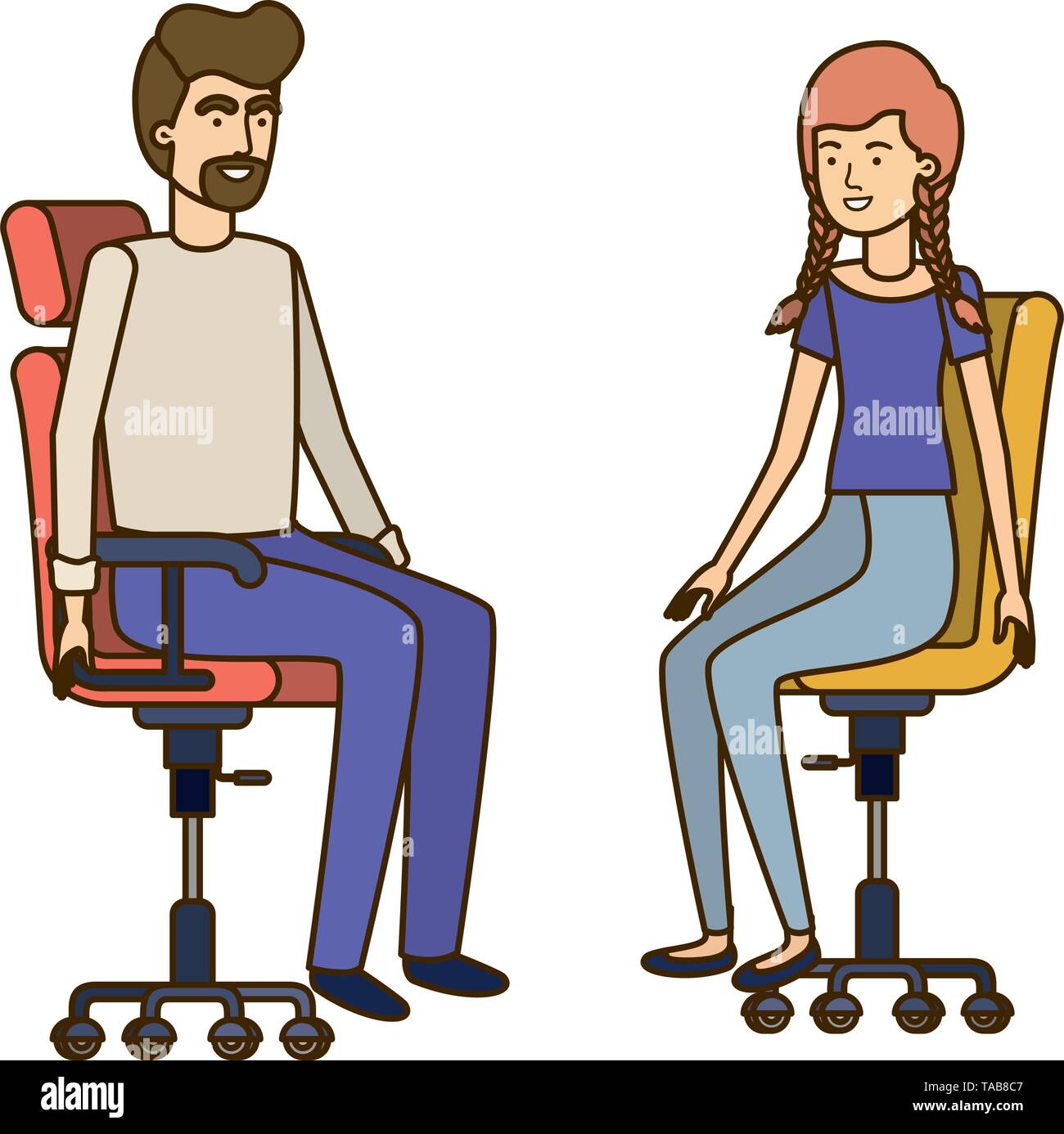 couple with sitting in office chair avatar character Stock Vector Image ...