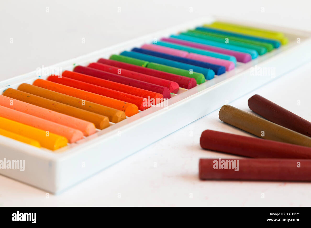 Crayon pastels on white background Stock Photo
