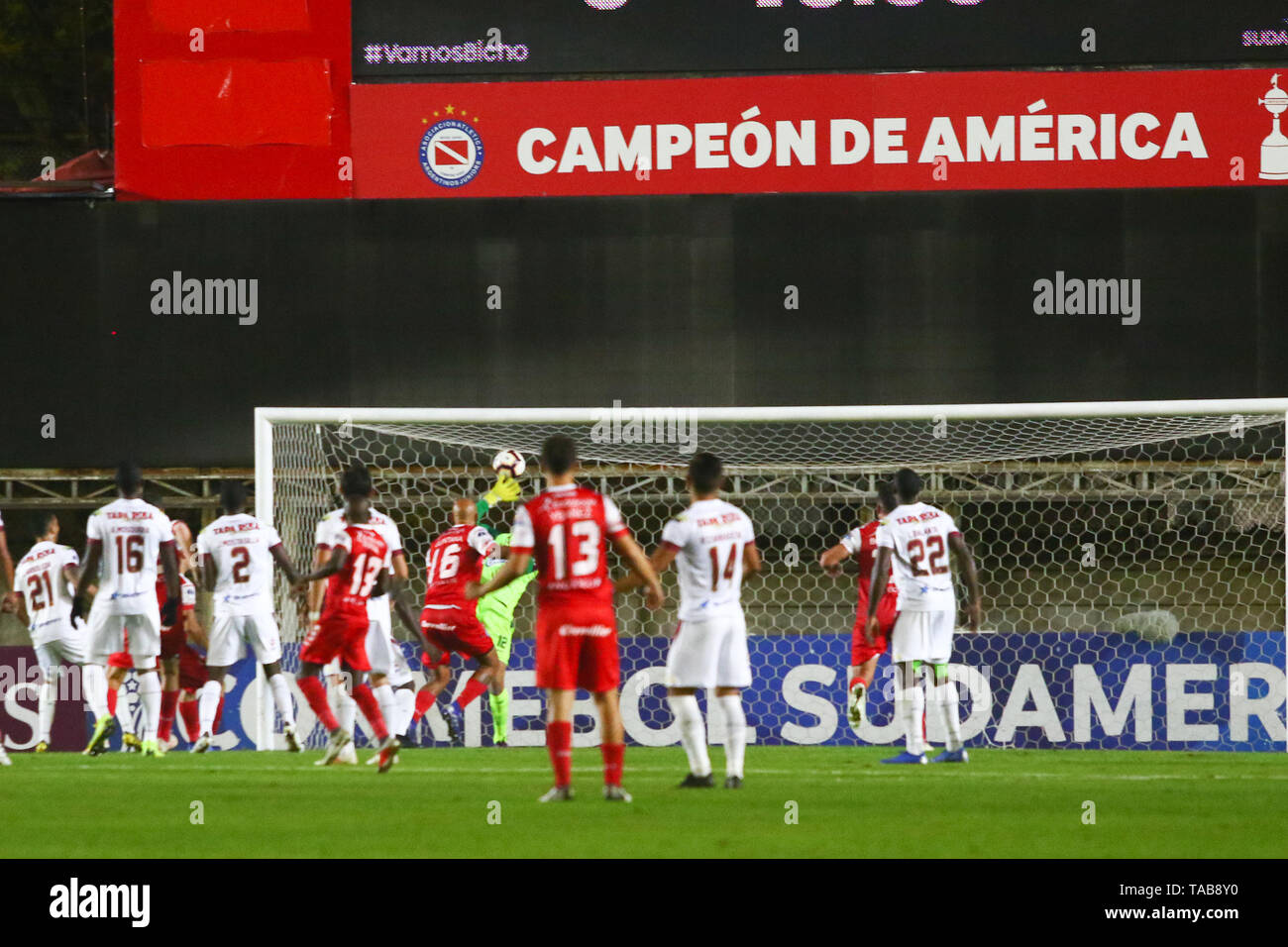 BUENOS AIRES, 23.05.2019: Carlos Quintana celebrates his goal on aggregate time during the match between Argentinos Juniors and Deportes Tolima for th Stock Photo