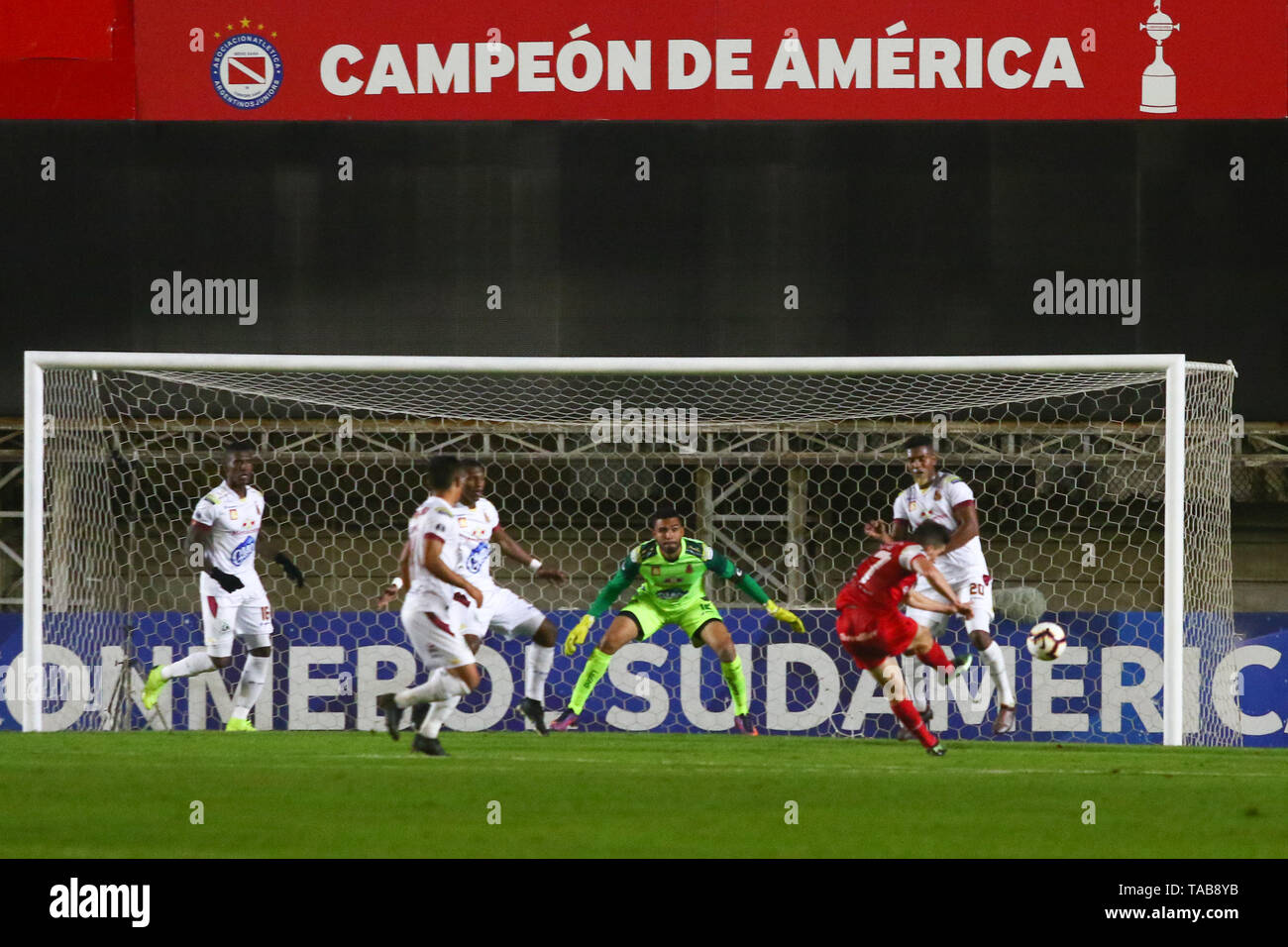 BUENOS AIRES, 23.05.2019: Gabriel Hauche shoots  during the match between Argentinos Juniors and Deportes Tolima for the 2nd round of Conmebol Sudamer Stock Photo