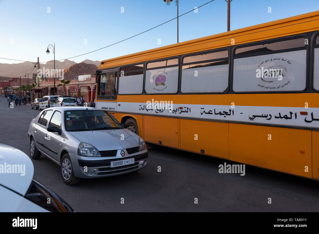 A public bus. Tafraoute, Tiznit Province, Souss-Massa, Morocco, Africa. Stock Photo