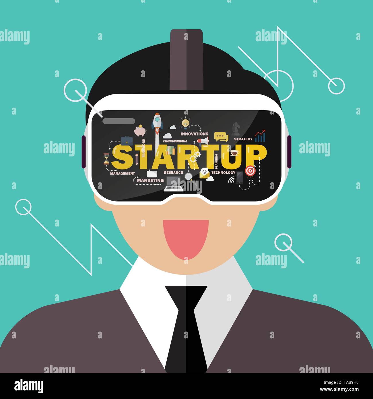 Man wearing virtual reality headset Startup concept. Vector illustration Stock Vector