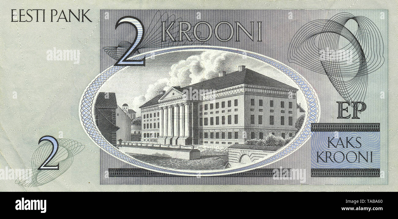 Banknote aus Estland, 2 Kronen, Die Universität Tartu, 2006, Banknote from Estonia, 2 kroon, University of Tartu, 2006 Stock Photo