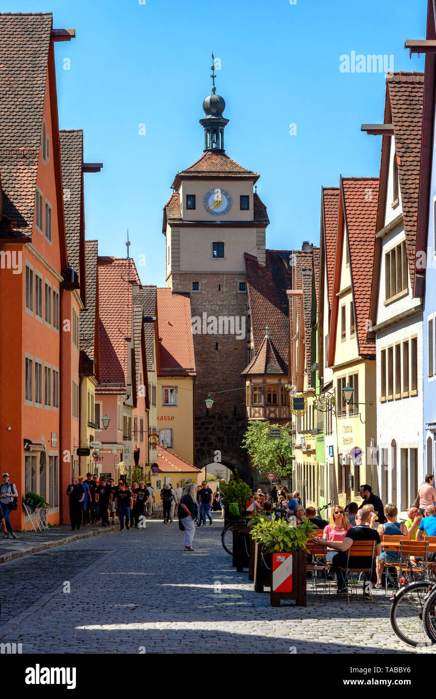 The Weißer Turm at the end of Galgengasse in Rothernburg ob der Tauber in the daytime Stock Photo