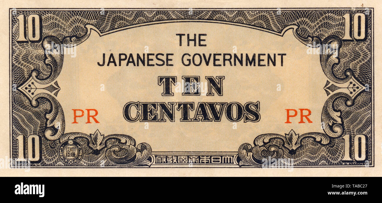 Historische Banknote, Besatzungsnote, 10 Centavos, Philippinen, japanische Besetzung, 1942, Historic banknote, occupation money, 10 centavos, Philippines, Japanese occupation of the Philippines Stock Photo