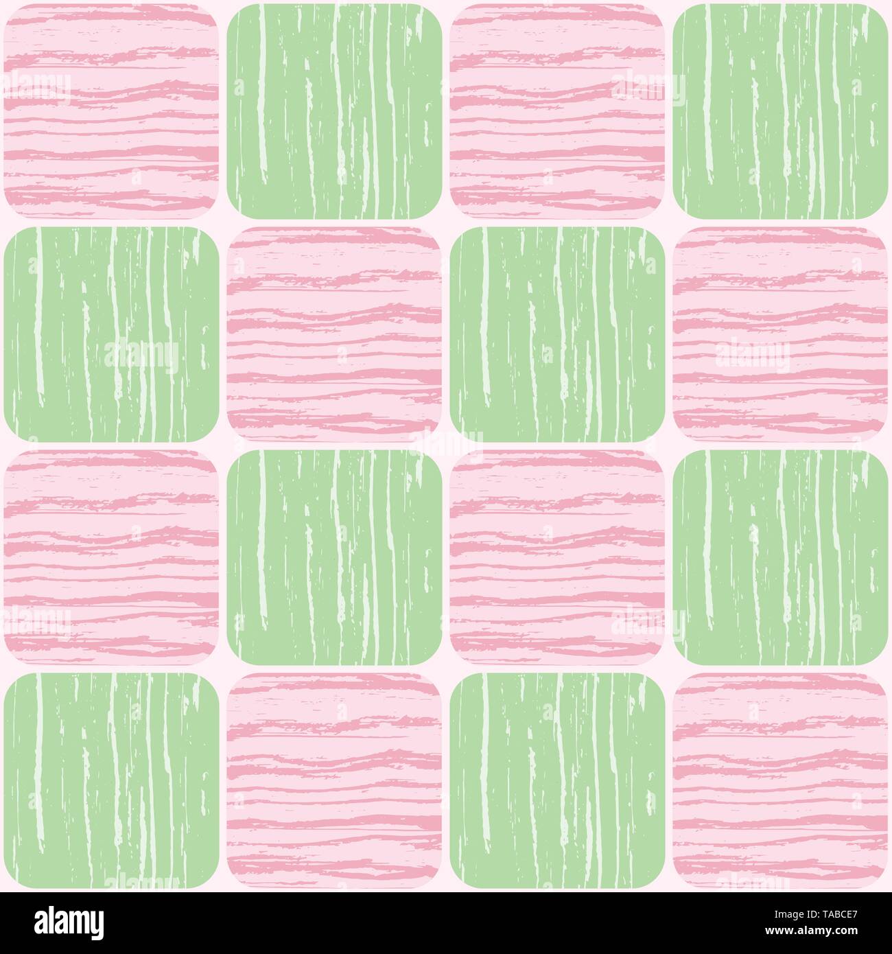 Pastel pink and green squares with striped texture in grid design ...