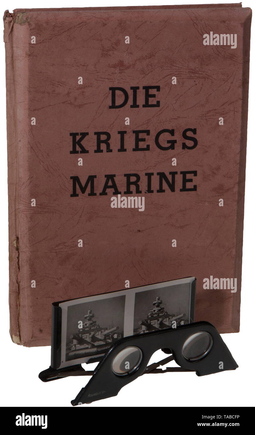 A 'Die Kriegsmarine' 3-D album Complete with stereo viewer. Binding damage. Approximately 30 x 20 cm. USA-lot, see page 4. historic, historical, 20th century, Editorial-Use-Only Stock Photo