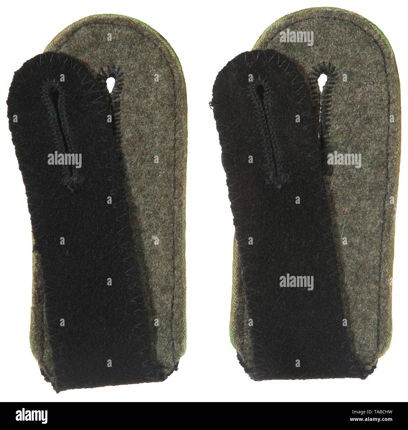 A pair of SS EM Jäger shoulder boards Slip-on type. Black wool with lime-green piping and field-grey wool underlay. USA-lot, see page 4. historic, historical, 20th century, 1930s, 1940s, Waffen-SS, armed division of the SS, armed service, armed services, NS, National Socialism, Nazism, Third Reich, German Reich, Germany, military, militaria, utensil, piece of equipment, utensils, object, objects, stills, clipping, clippings, cut out, cut-out, cut-outs, fascism, fascistic, National Socialist, Nazi, Nazi period, Editorial-Use-Only Stock Photo