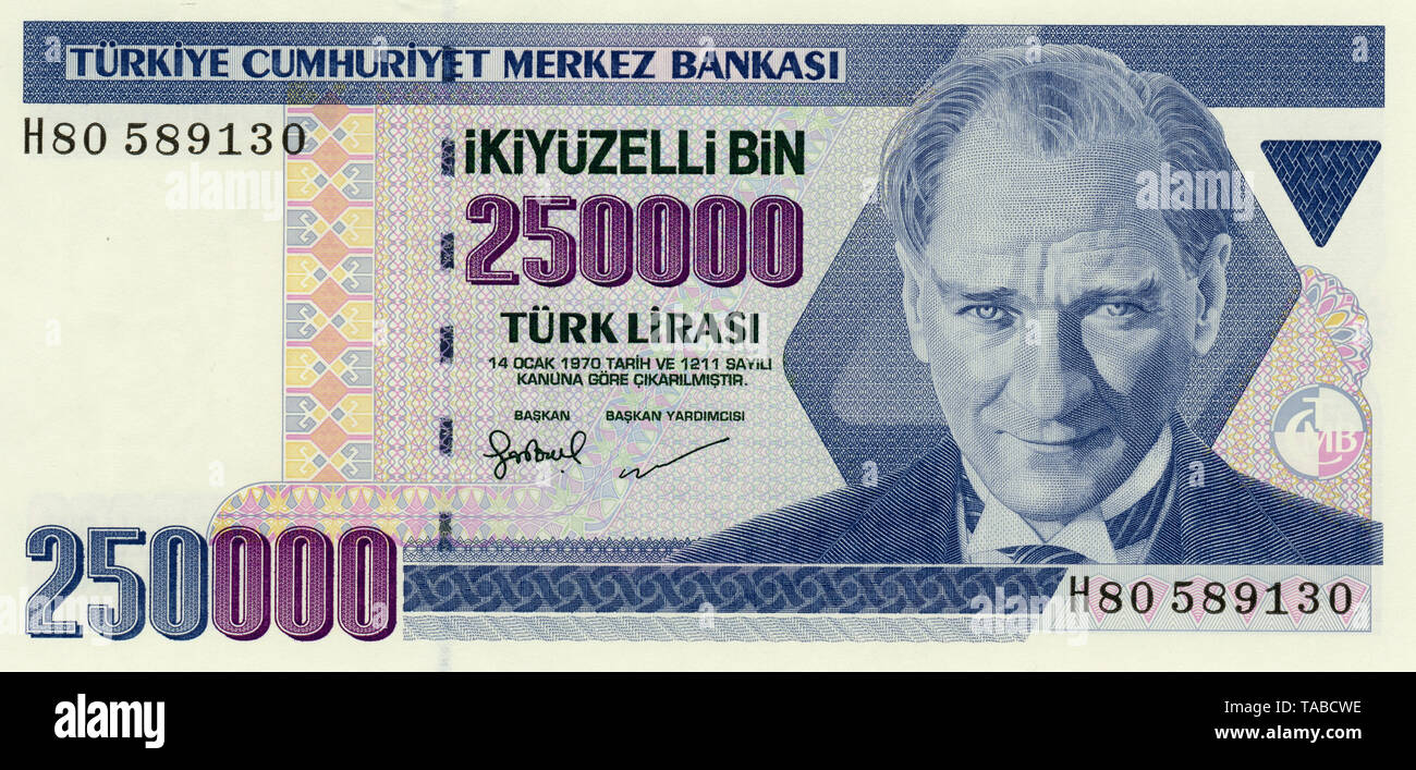 Banknote currency 250000 turkey hi-res stock photography and images - Alamy