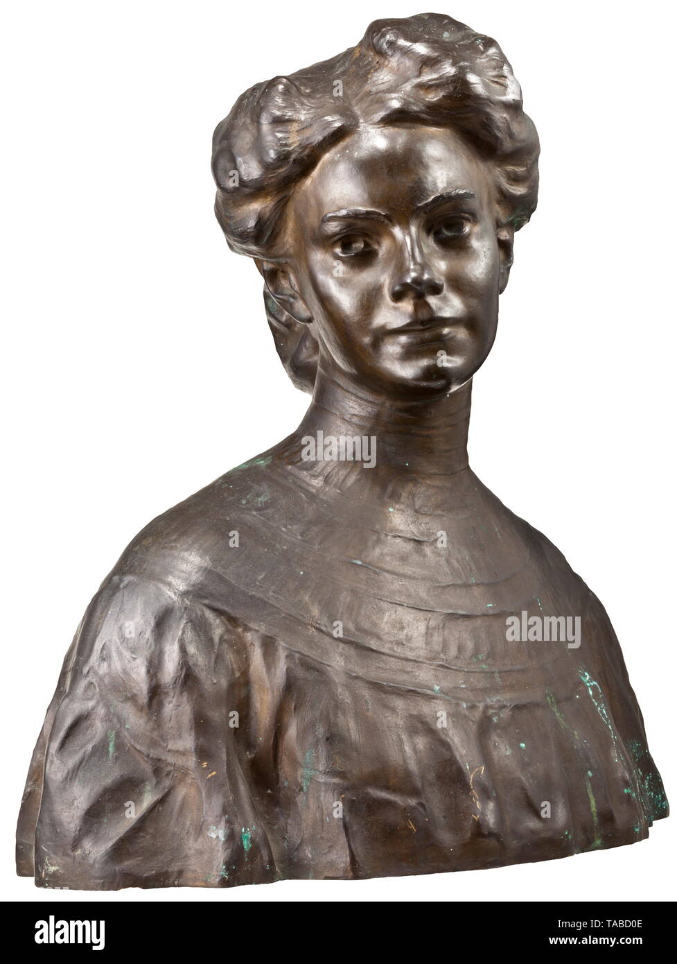 Alfred Hoffmann - 'Empress Elisabeth', Vienna, dated 1905 Bust in patinated bronze. A depiction of the empress in middle-age, her head inclined slightly to the side. The reverse signed 'Alf. Hofmann 1905'. Surfaces lightly stained in places. Height 53 cm. Alfred Hofmann (1879 - 1958) was active in Vienna as a sculptor, medallist and gem cutter and was a member of the Vienna Secession from 1906 - 1939. Among other locations, his sculptures can be found today in the Vienna Museum of Art History, the Austrian Belvedere Gallery and the Municipal Muse, Additional-Rights-Clearance-Info-Not-Available Stock Photo