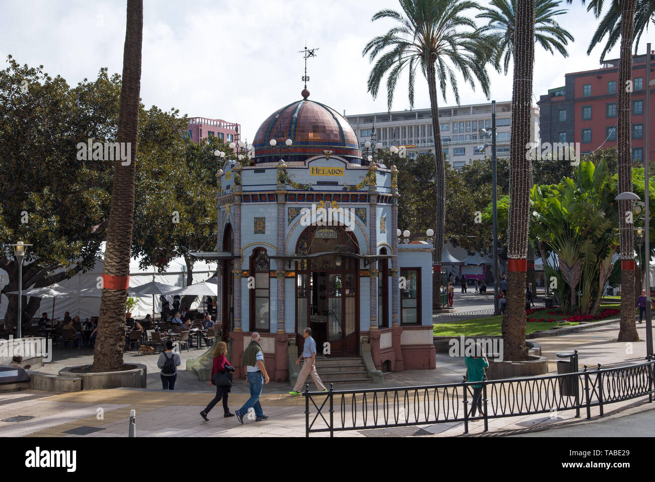 Las Palmas. Gran Canria , Spain - 31 December , 2017.  Park de San Telmo with a beautiful modernist kiosk, projected by Rafael Massanet, used today as Stock Photo