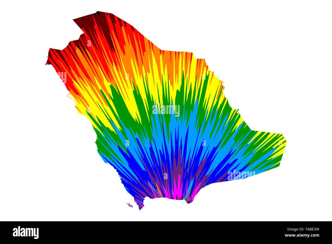 Saudi Arabia - map is designed rainbow abstract colorful pattern, Kingdom of Saudi Arabia (KSA) map made of color explosion, Stock Vector