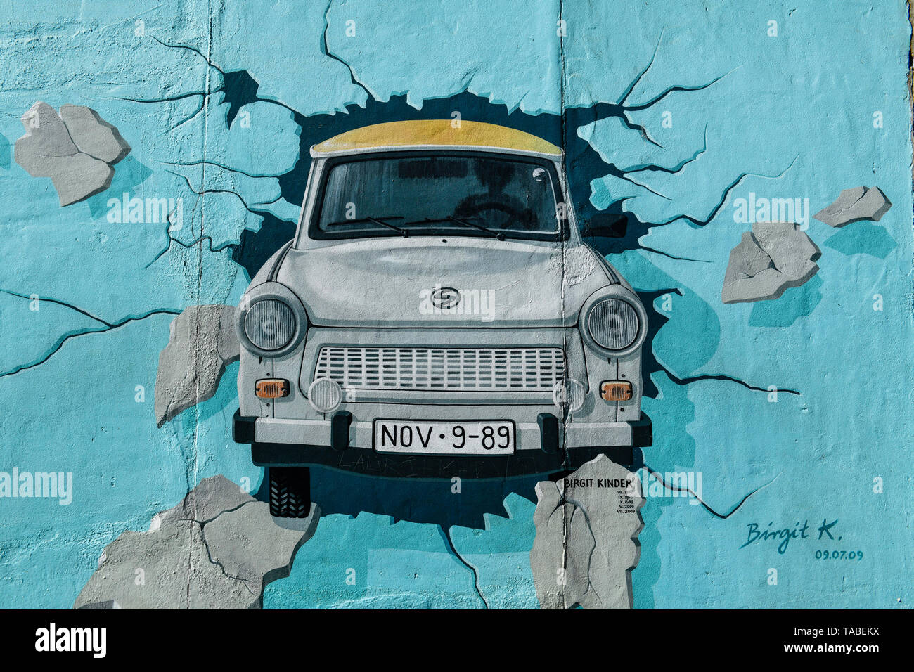 Trabi, East Side Gallery, Mühlenstrasse, Friedrich's grove, Berlin, Germany, Mühlenstraße, Friedrichshain, Deutschland Stock Photo
