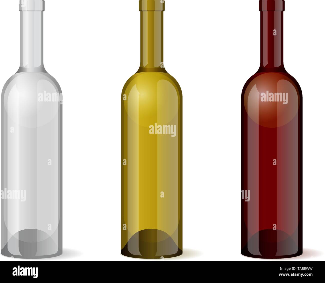 Wine realistic 3d bottle template set for alcohol industry design. Vector illustration Stock Vector