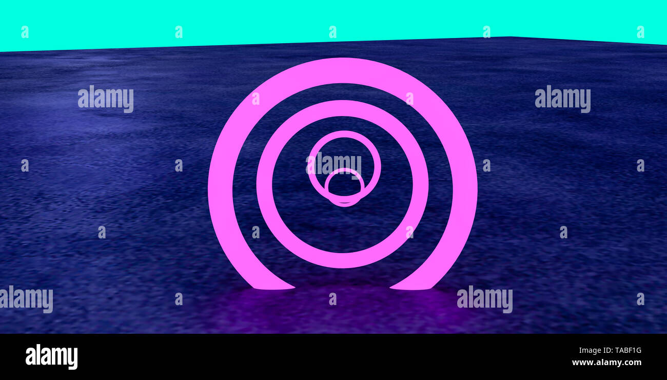 3d render of glowing round neon rings on abstract background Stock ...