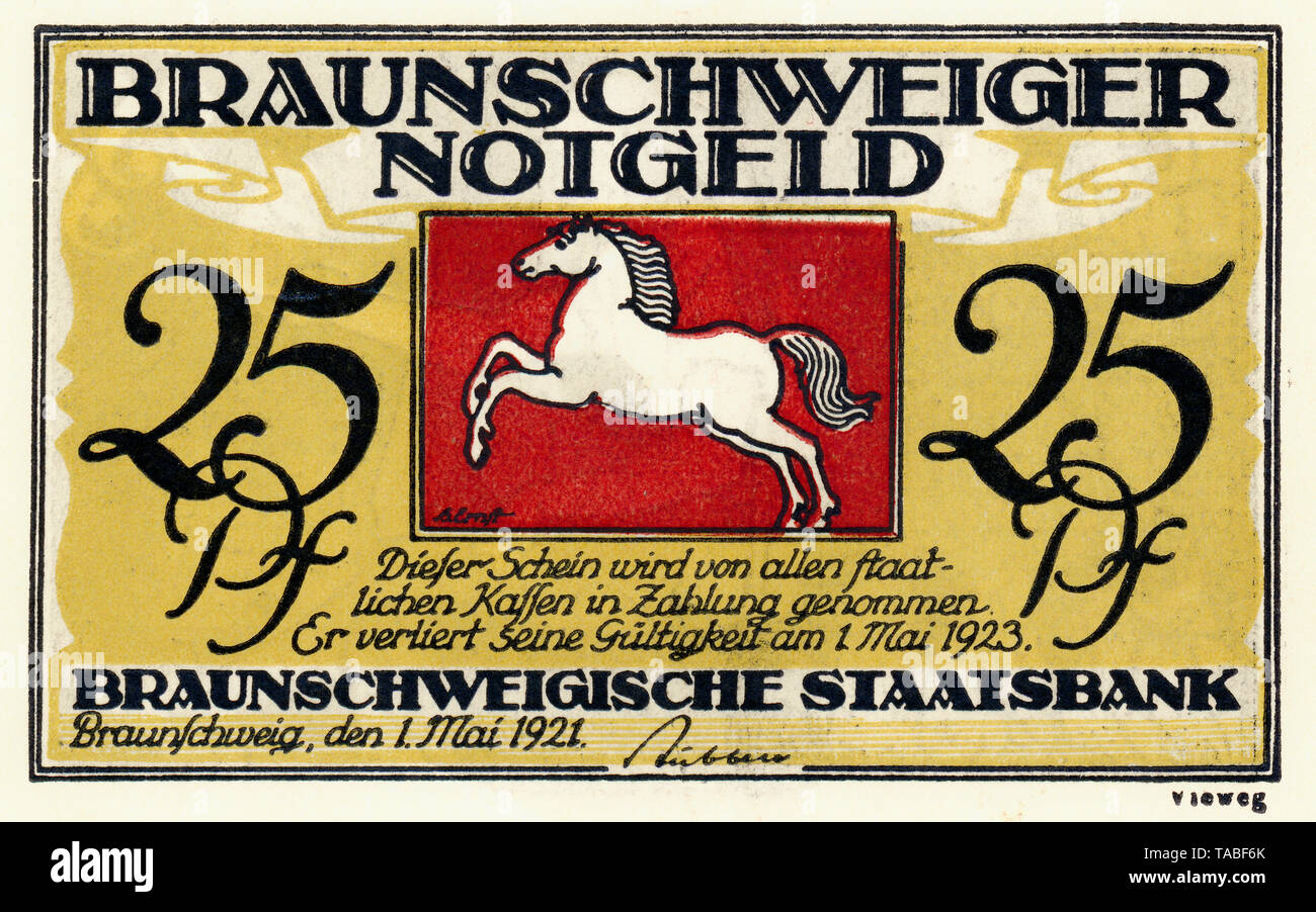 Notgeld aus Braunschweig, Braunschweiger Staatsbank, 25 Pfennig, 1921,  Deutschland, Europa, Emergency currency from Brunswick state bank,  banknote, 1921, Germany, Europe Stock Photo - Alamy