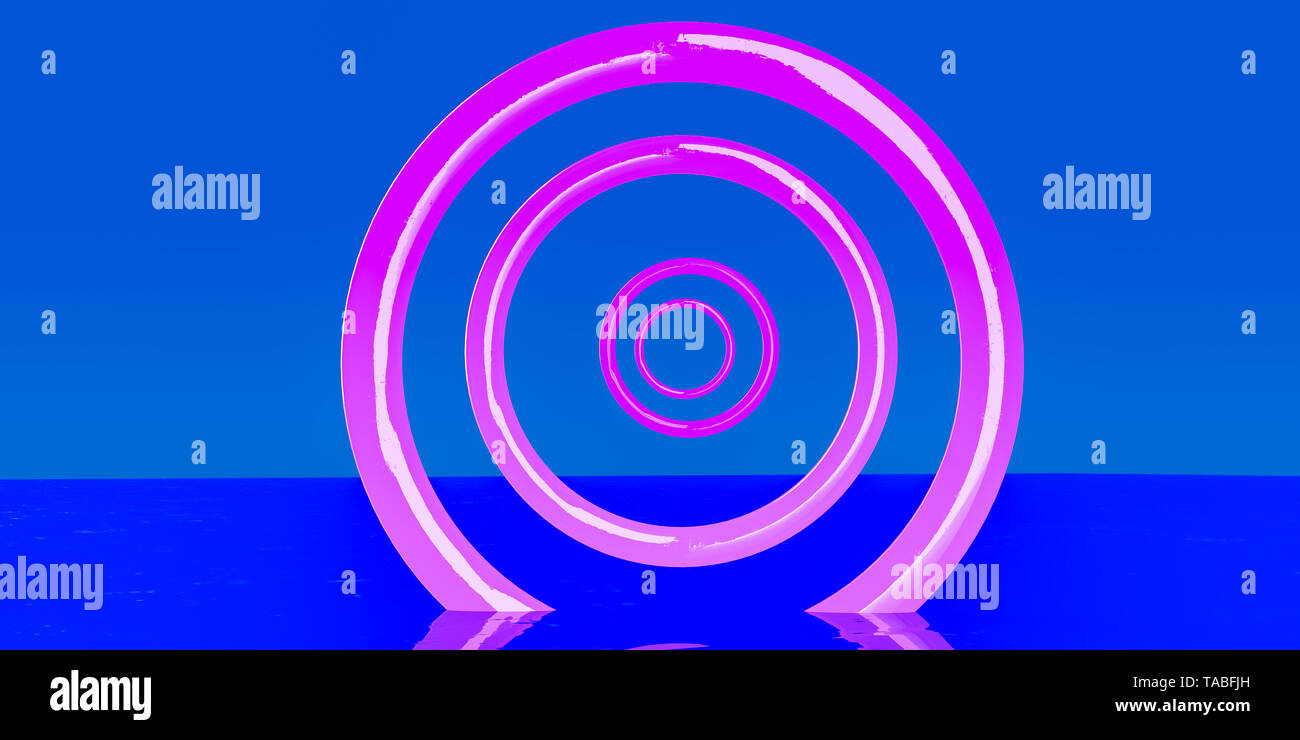 3d illustration of glowing pink neon rings, abstract background Stock ...