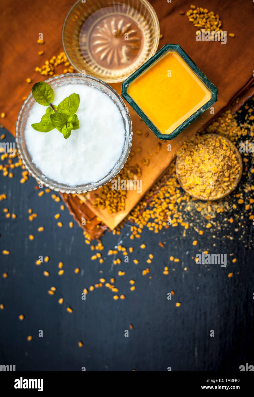 Herbal And Organic Home Remedy For Hair Fall I E Egg White Mixed With Curd And Fenugreek Seeeds In A Bowl On Wooden Surface With Raw Fenugreek Or Met Stock Photo Alamy