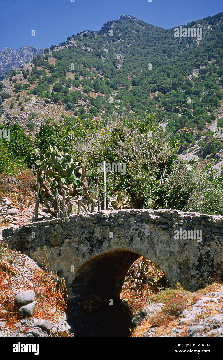 An old bridge in the little hamlet of Agia Roumeli, Crete, Greece Stock Photo