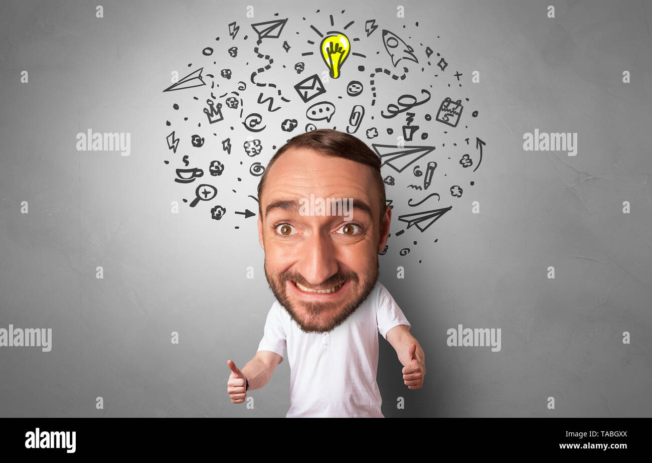 Funny big head on small body with management concept Stock Photo Alamy
