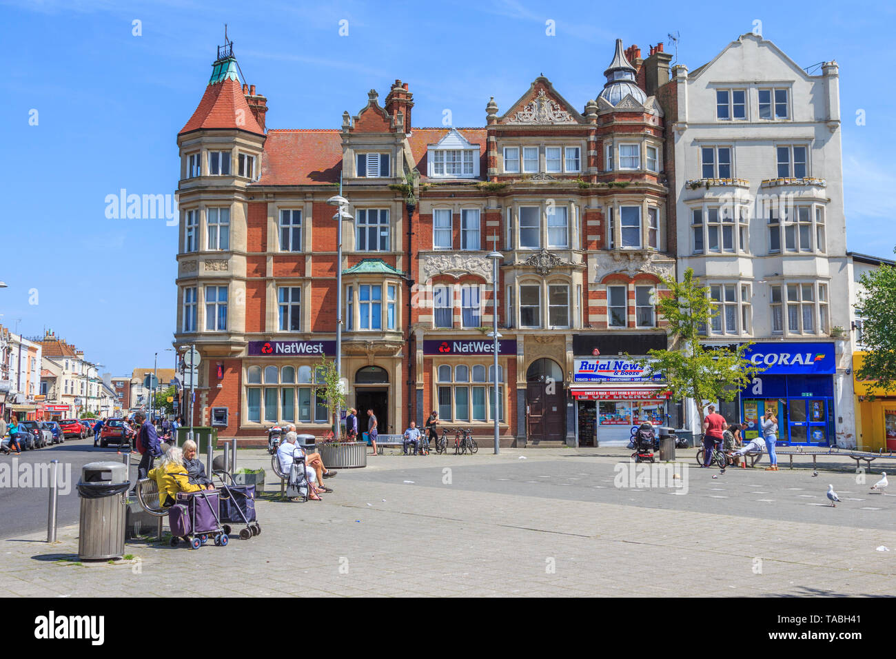 seaside town centre shops of clactononsea, essex, england, uk, gb