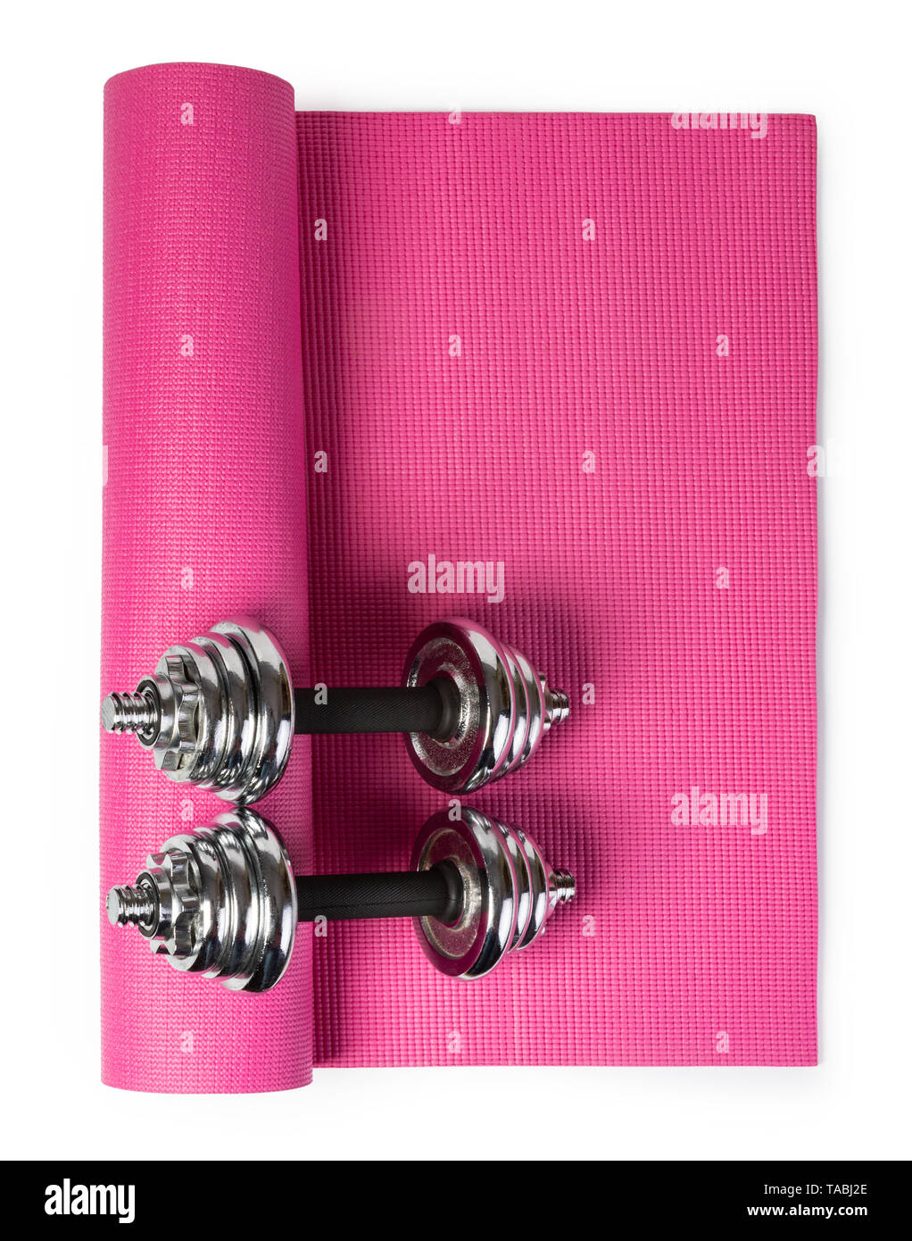 Yoga mat and dumbbells Isolated on white background Stock Photo Alamy