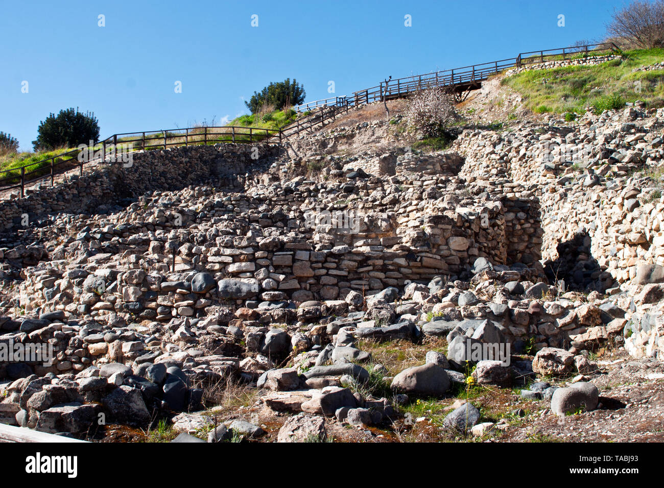 Cyprus, spring, Koirokoitia neolithic site, 9,000BC, ruins, Stock Photo