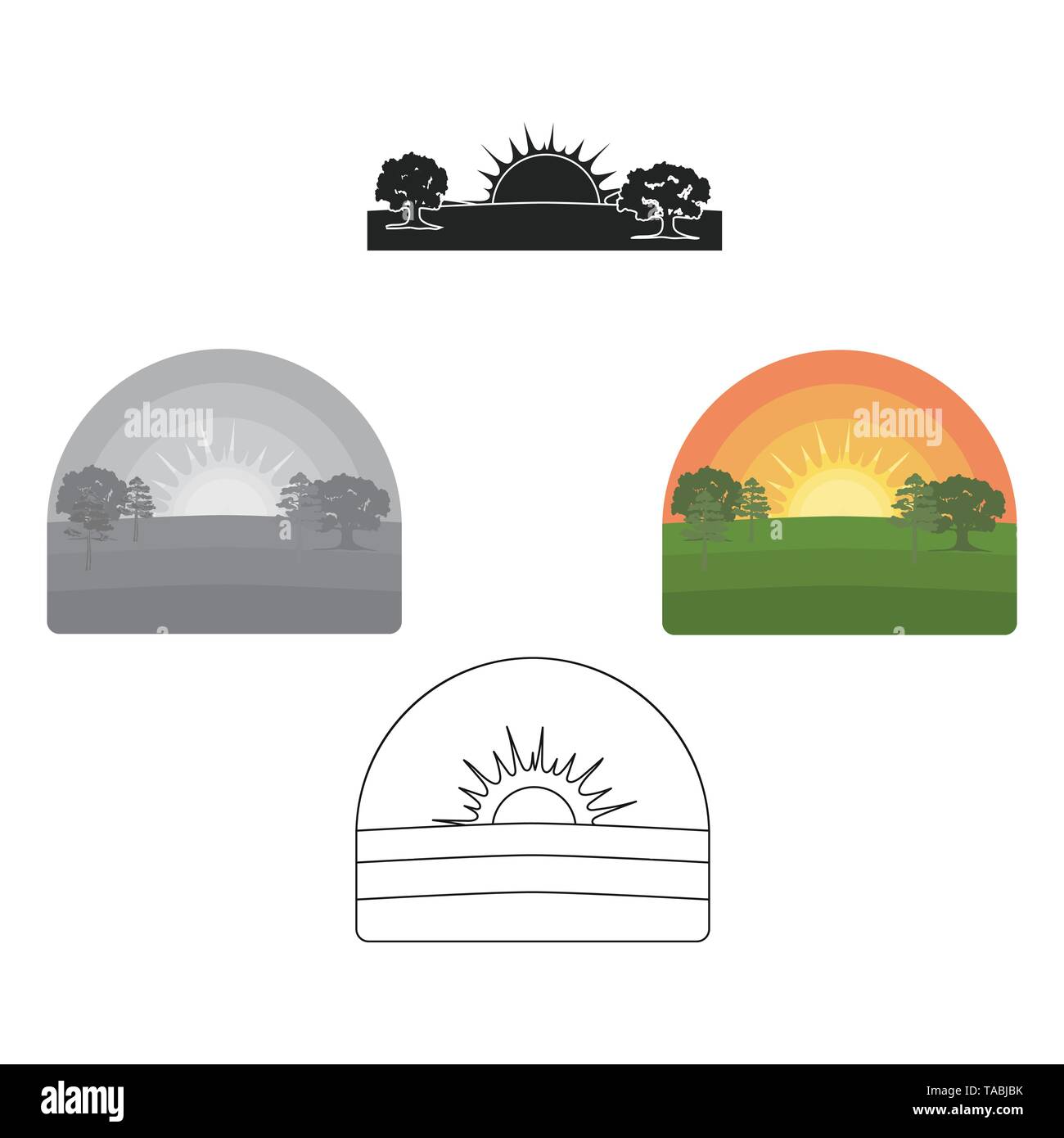 Sunrise icon in cartoon,black style isolated on white background ...