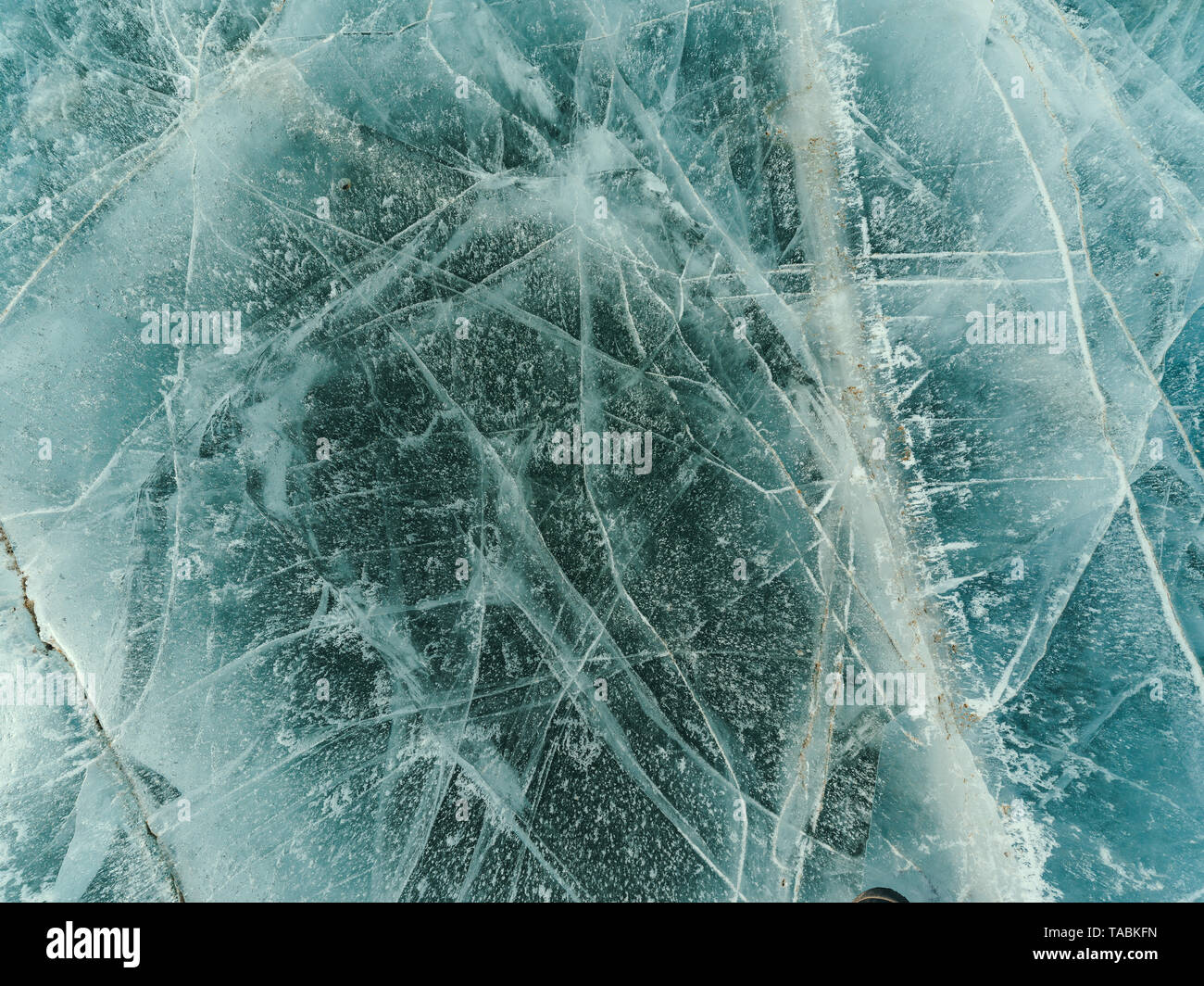 Overhead view of a frozen lake surface in Mongolia. Stock Photo