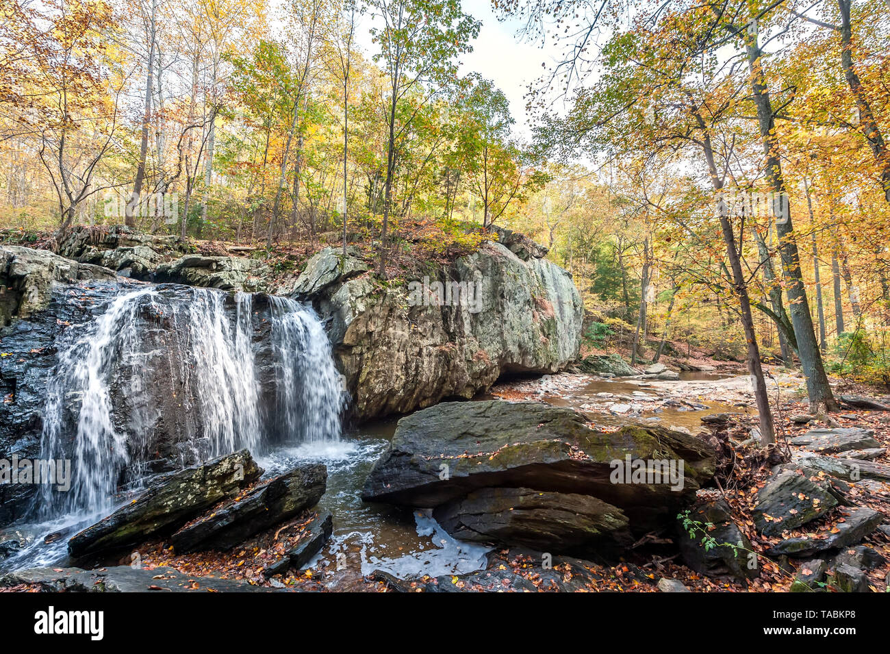 Idyllic waterfall in appalachian mountains in Maryland during Autumn Stock Photo