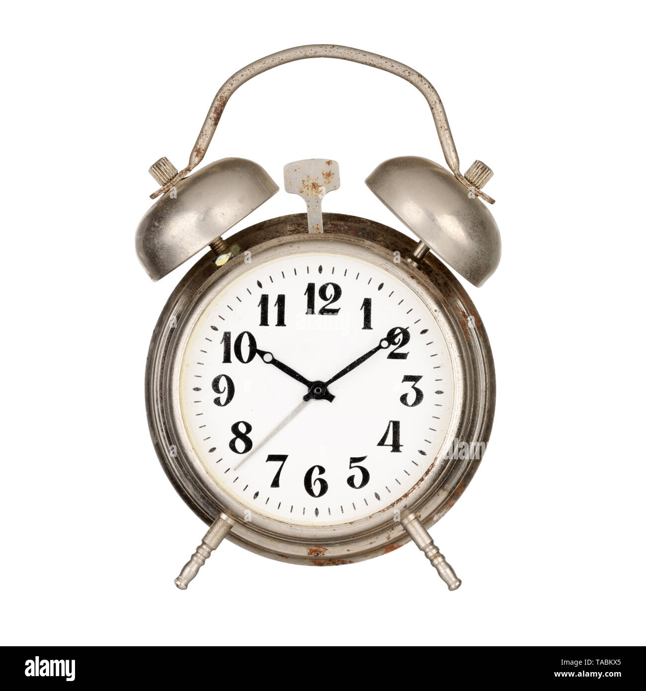 Metal alarm clock isolated on white background Stock Photo - Alamy