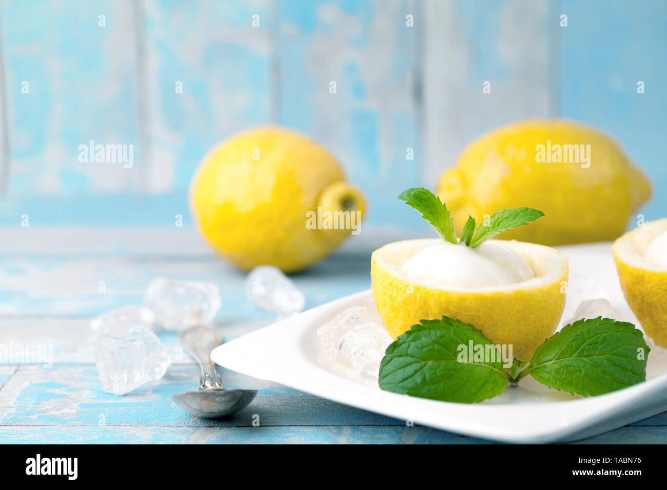 lemon sorbet ice cream with lemons Stock Photo Alamy