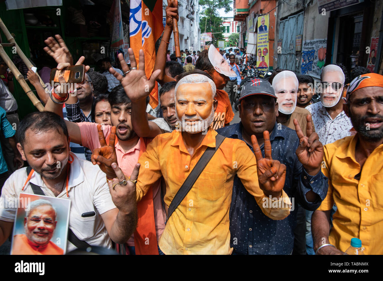 The supporters of Bharatiya Janata Party seen making hand gestures