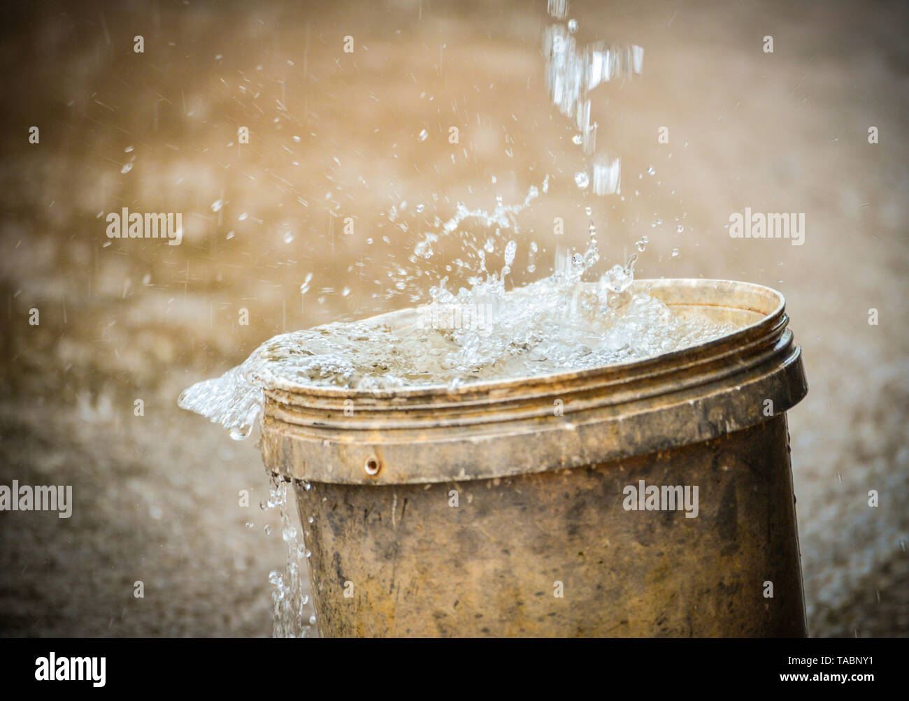 rainwater harvesting in the bucket after heavy rain Stock Photo Alamy