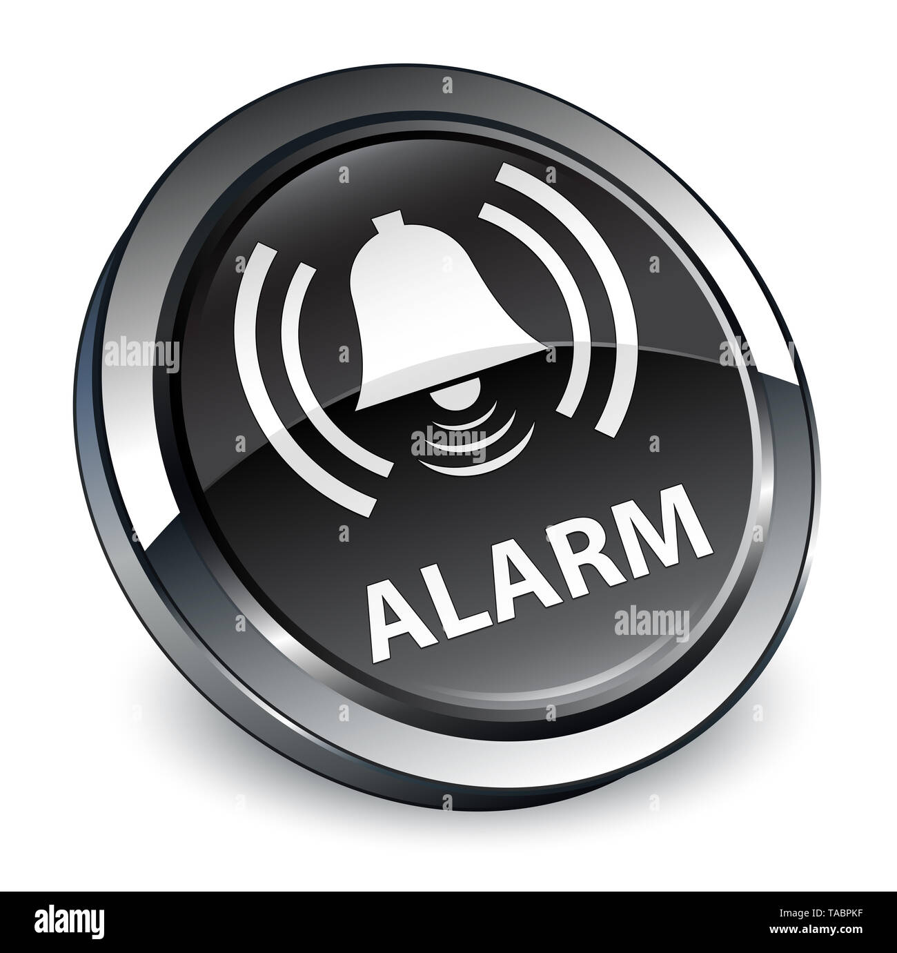 Alarm (bell icon) isolated on 3d black round button abstract ...
