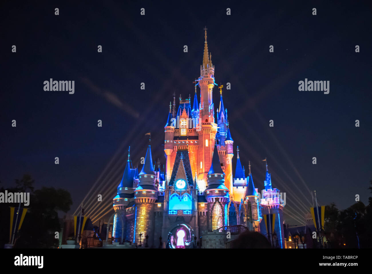 Orlando, Florida. May 10, 2019. Happily Ever After is Spectacular fireworks show at Cinderella's Castle on dark night background in Magic Kingdom  (7) Stock Photo
