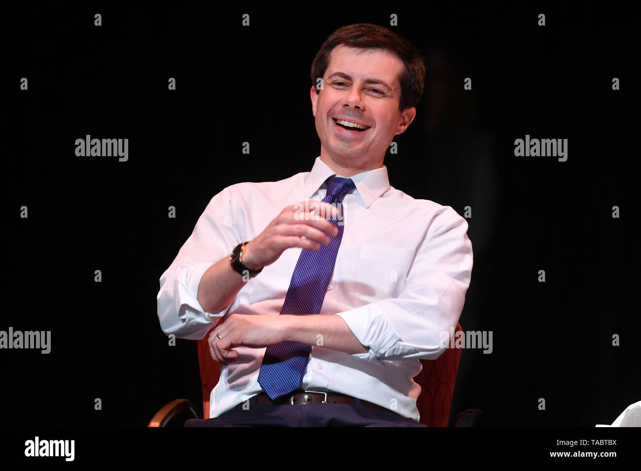 Democratic presidential candidate South Bend, IN Mayor Pete Buttigieg participates in a fireside chat held by the Queens County Democratic Party at La Stock Photo