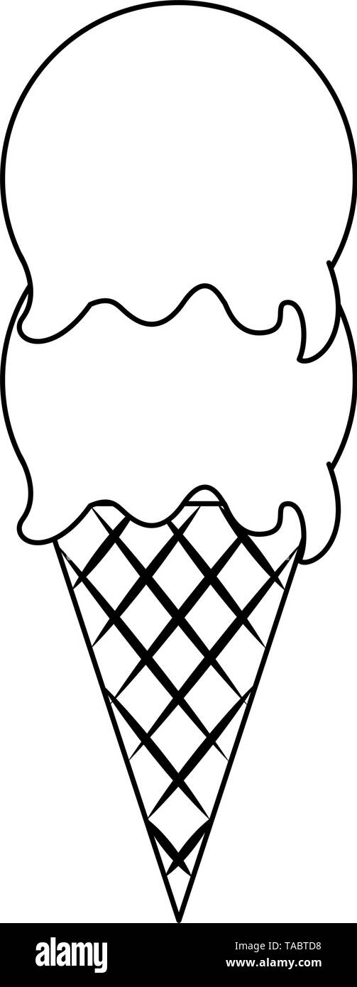 Ice cream cone with two scoops in black and white Stock Vector